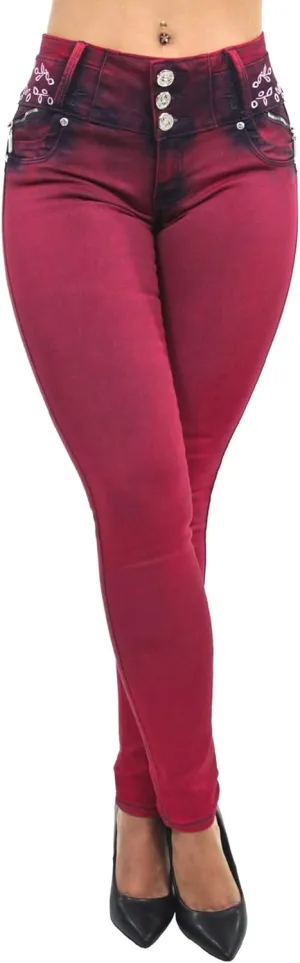 Women's Juniors/Plus Colombian Design Butt Lift Push Up Mid Waist Skinny Jeans