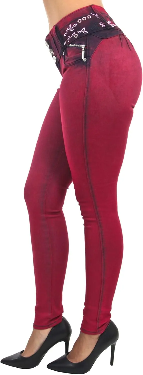 Women's Juniors/Plus Colombian Design Butt Lift Push Up Mid Waist Skinny Jeans