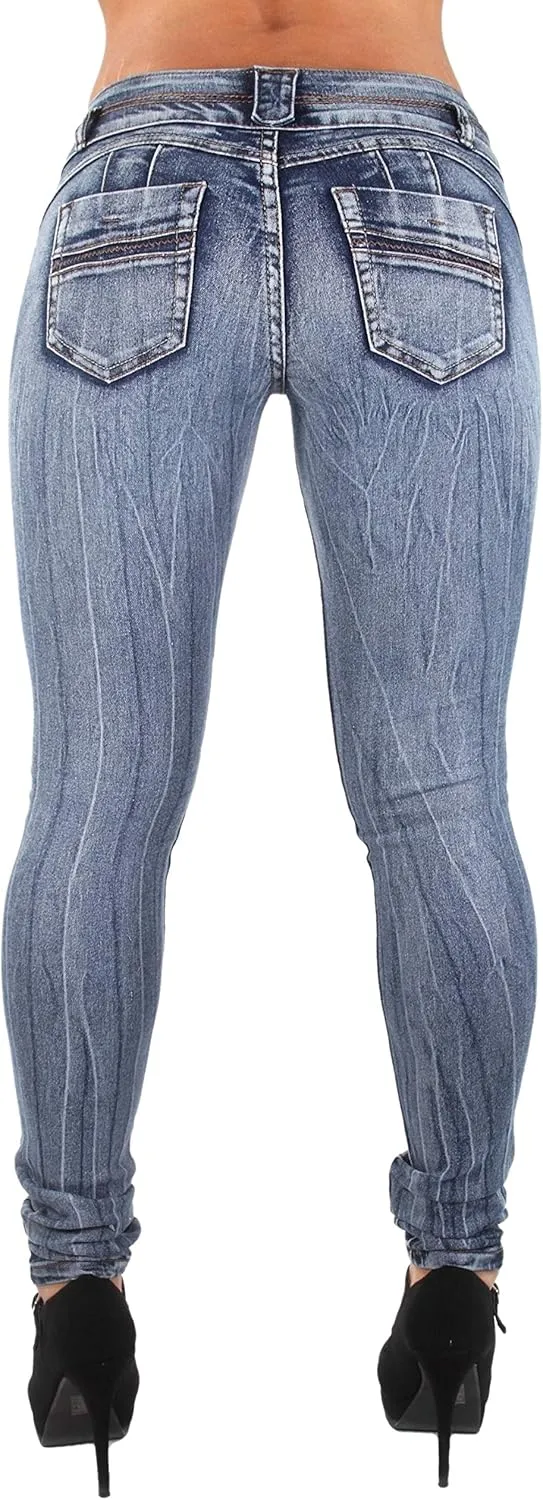 Women's Juniors/Plus Colombian Design Butt Lift Push Up Mid Waist Skinny Jeans