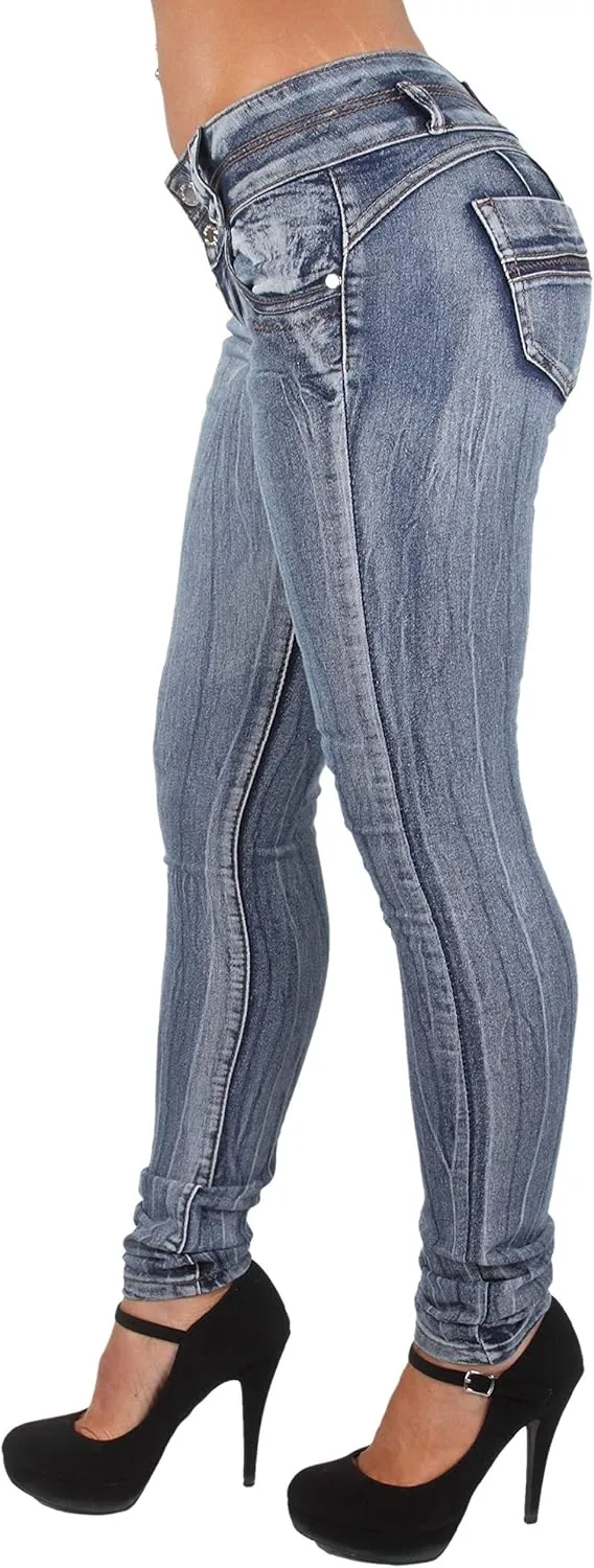 Women's Juniors/Plus Colombian Design Butt Lift Push Up Mid Waist Skinny Jeans