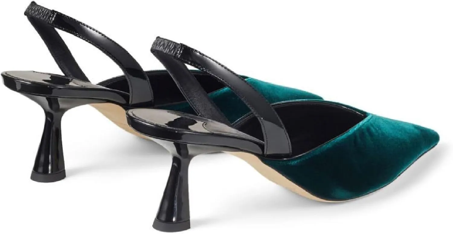 Women's Kitten Heel Pointed Closed Toe Slingback Pumps Fashion V Shaped Silhouette Slip On High Heel Summer Shoes Wedding Prom Dressy Heeled Sandals for Women