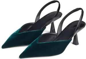 Women's Kitten Heel Pointed Closed Toe Slingback Pumps Fashion V Shaped Silhouette Slip On High Heel Summer Shoes Wedding Prom Dressy Heeled Sandals for Women