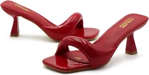 Women's Leather One Band Square Open Toe Stiletto Slide Sandals Fashion Slip-On Sexy Kitten Heel Mule Sandals Wedding Party Evening Prom Dance Backless Dress Slipper Pump Shoes