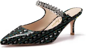 Womens Low Kitten Comfortable Heels Floral Printed Closed Toe Sexy Mules