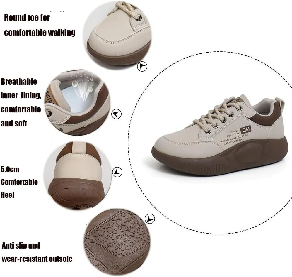 Women's Low Top Thick Sole Boots,Lace-Up Platform Sneakers,Casual Non Slip Walking Shoes, Fashion Comfort Platform Round Toe Loafers