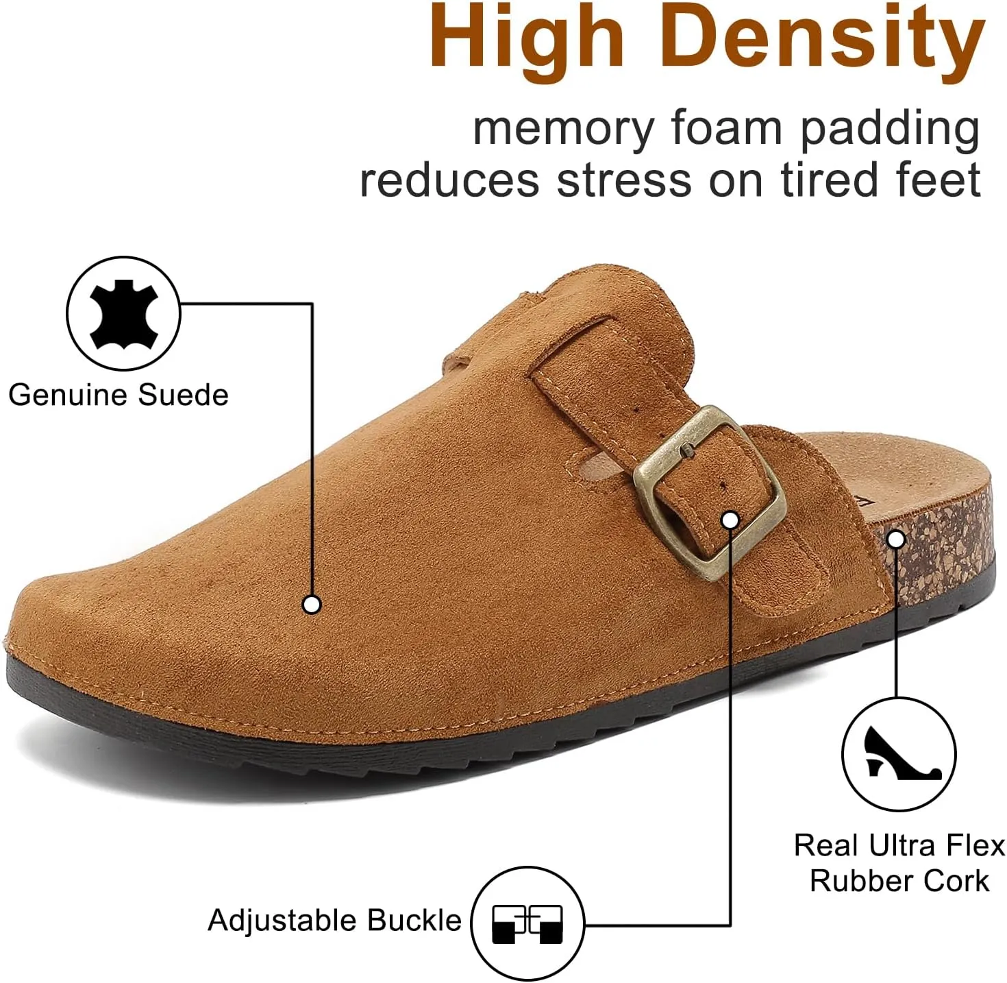 Womens Mens Suede Clogs Leather Mules with Adjustable Buckle Slip On Cork Footbed Sandals Arch Suppor Comfort Potato Shoes