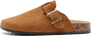 Womens Mens Suede Clogs Leather Mules with Adjustable Buckle Slip On Cork Footbed Sandals Arch Suppor Comfort Potato Shoes
