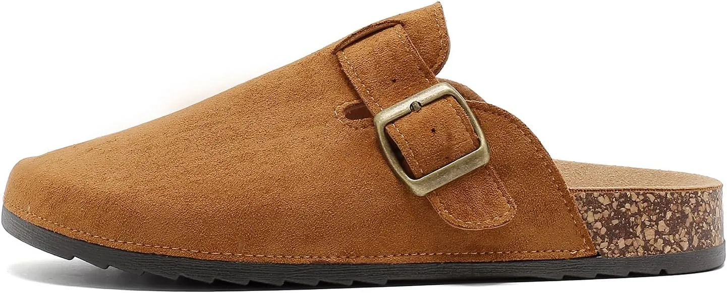Womens Mens Suede Clogs Leather Mules with Adjustable Buckle Slip On Cork Footbed Sandals Arch Suppor Comfort Potato Shoes