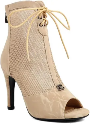Women's Mesh Sandals Peep Toe High Top Sandals Lace Up Summer Open Toe Bootie