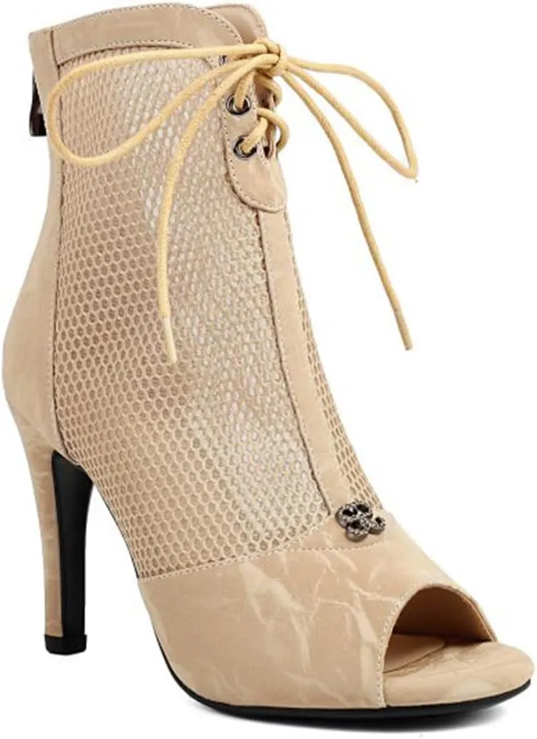 Women's Mesh Sandals Peep Toe High Top Sandals Lace Up Summer Open Toe Bootie