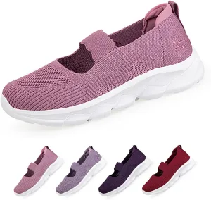 Women's Mesh Slip On Walking Shoes Flat Loafers with Elastic Band Soft Sole Comfortable Working Nurse Shoes Elderly Casual Memory Foam Sneakers Breathable Flat Mother Shoes
