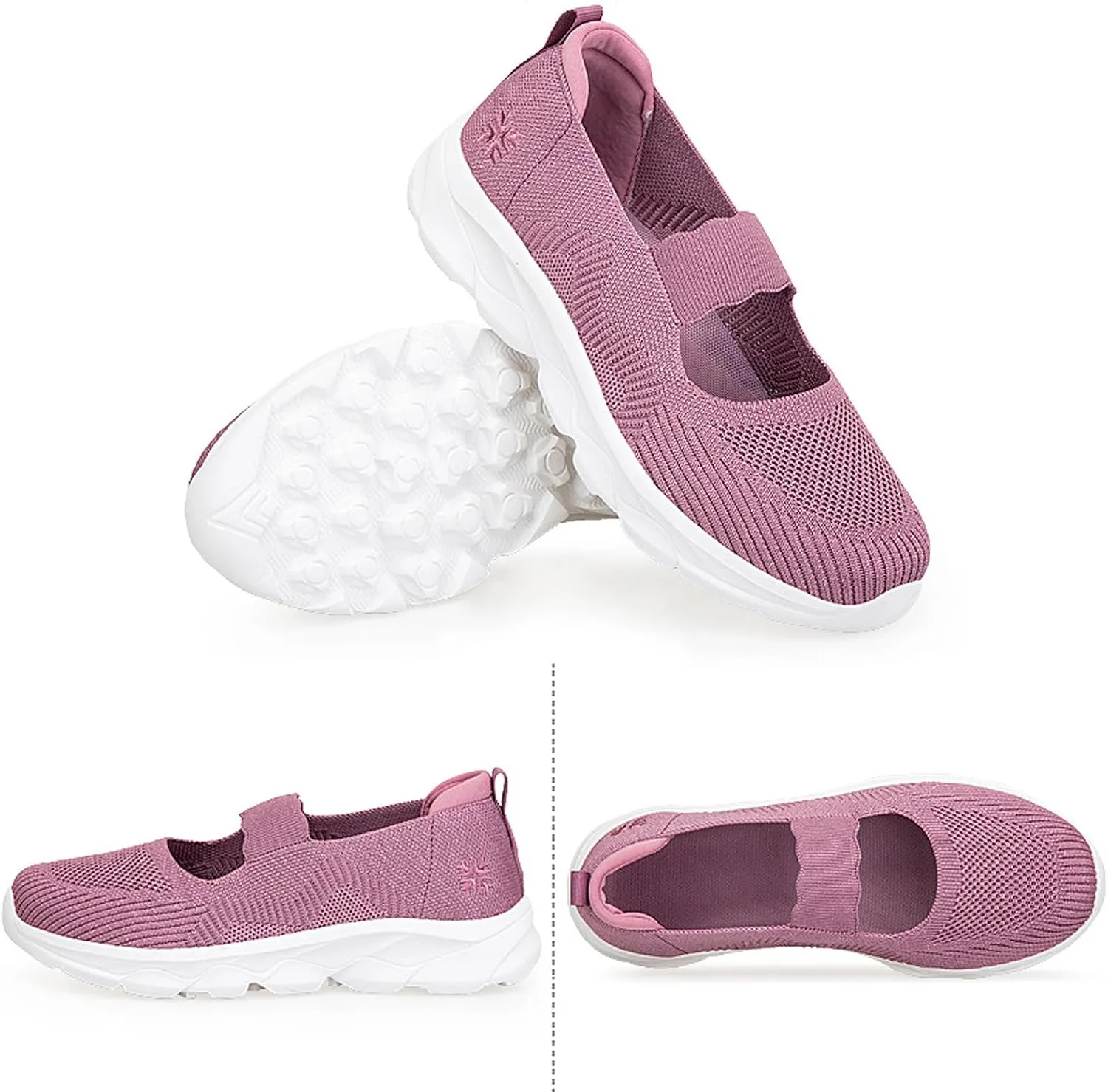 Women's Mesh Slip On Walking Shoes Flat Loafers with Elastic Band Soft Sole Comfortable Working Nurse Shoes Elderly Casual Memory Foam Sneakers Breathable Flat Mother Shoes