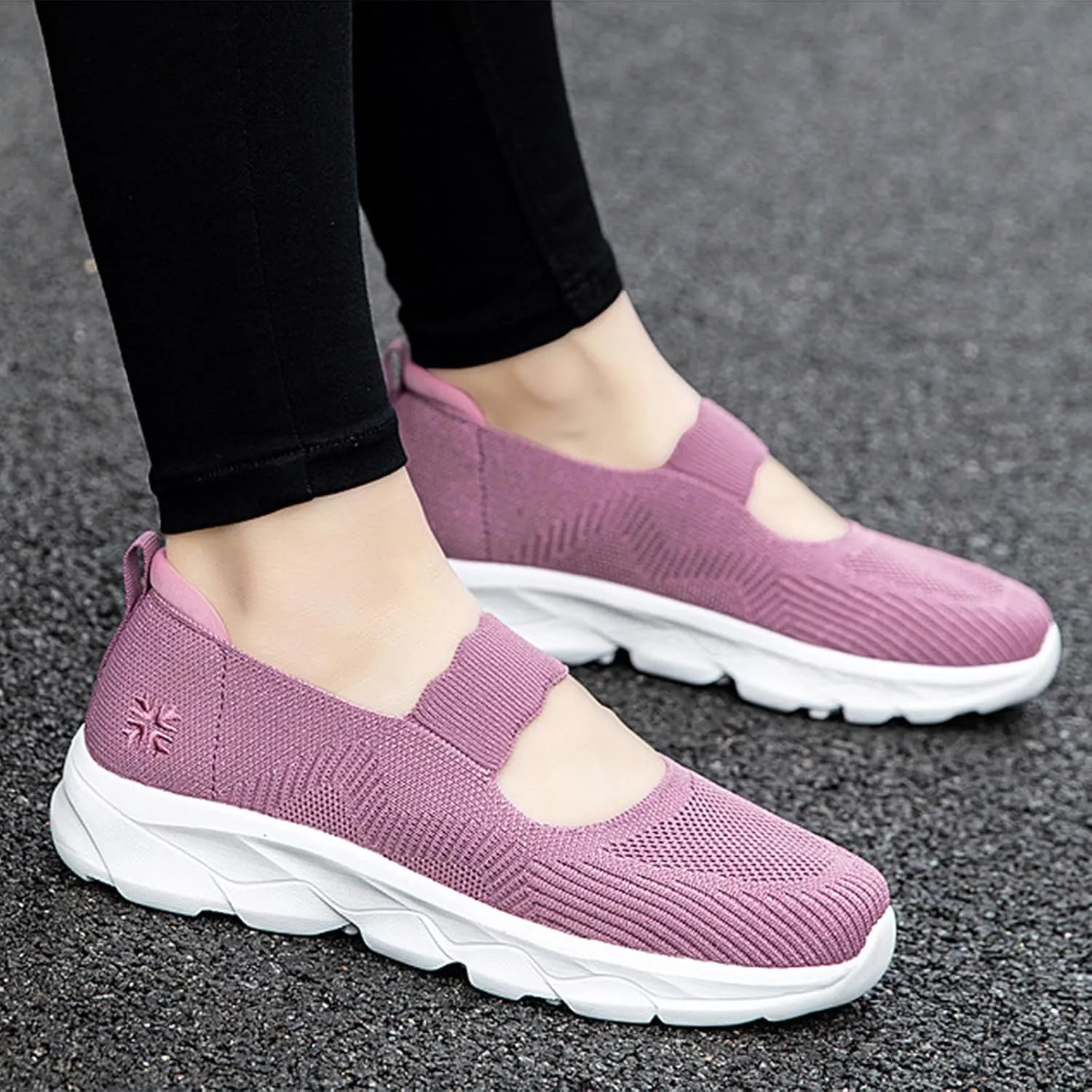 Women's Mesh Slip On Walking Shoes Flat Loafers with Elastic Band Soft Sole Comfortable Working Nurse Shoes Elderly Casual Memory Foam Sneakers Breathable Flat Mother Shoes