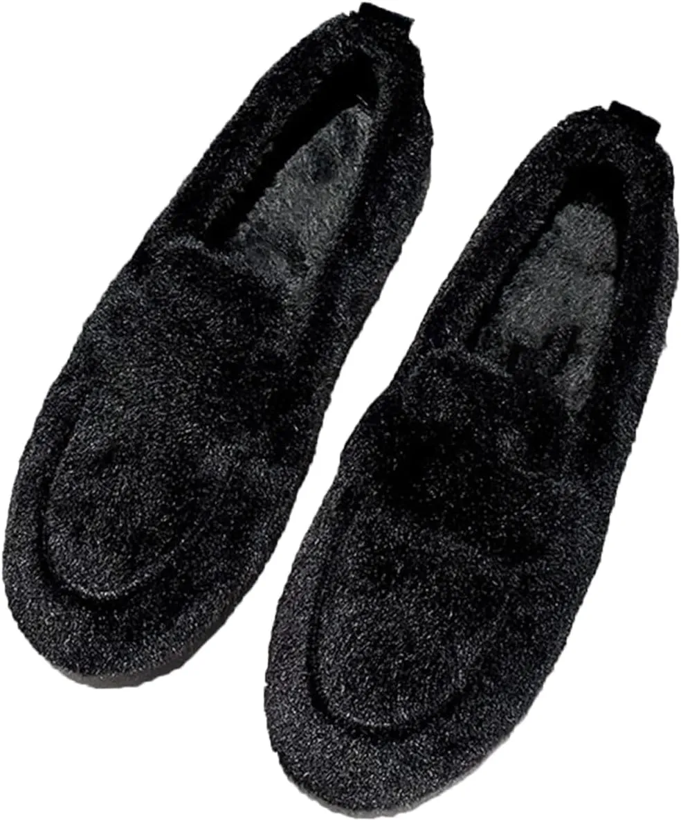 Womens Moccasin Slippers Fuzzy Loafers for Women Slip On Faux Fur Outdoor Shoes Winter Fuzzy Ballet Flats Mary Jane Flat Shoes