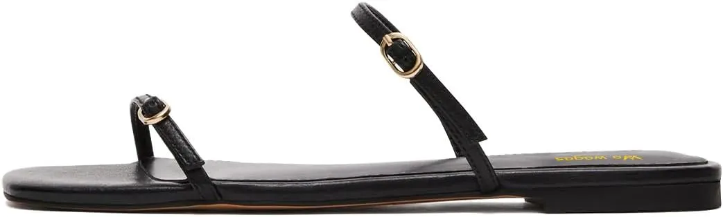 Women's Open Square Toe Flats Mules Slippers Dual Straps Slip On Slide Sandals Comfort Indoor Dress Shoes Size 4-16 US