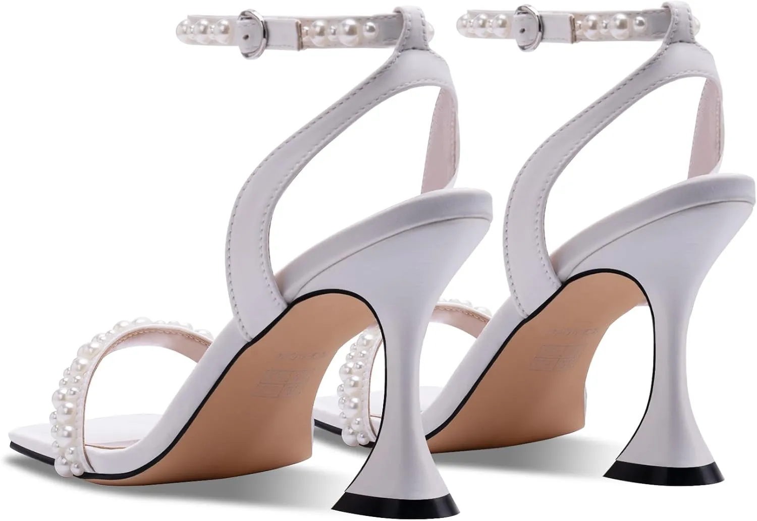 Women's Open Toe Strappy Sandals Pearl Ankle Strap Stiletto Heels Satin Wedding Bride Shoes