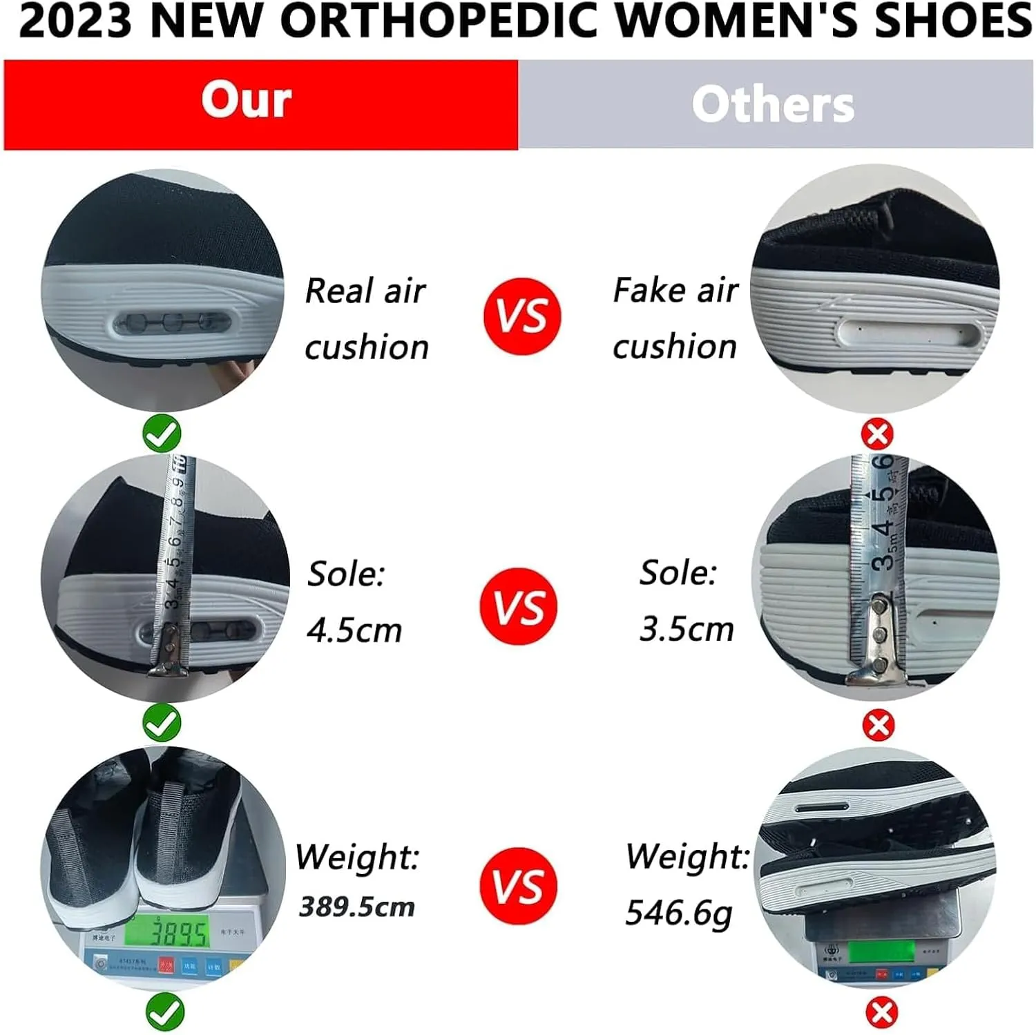 Women's Orthopedic Shoe Air Cushion Walking Shoes Casual Slip-on Platform Sneakers Mesh Breathable Arch Support Wedge Loafers