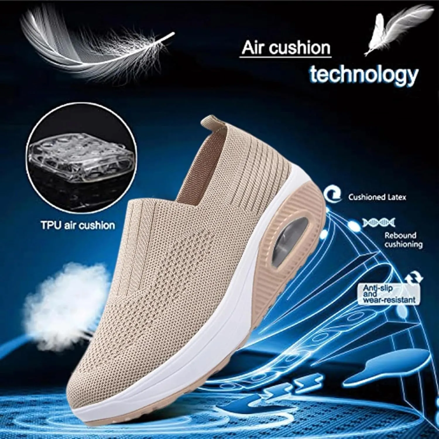 Women's Orthopedic Shoe Air Cushion Walking Shoes Casual Slip-on Platform Sneakers Mesh Breathable Arch Support Wedge Loafers