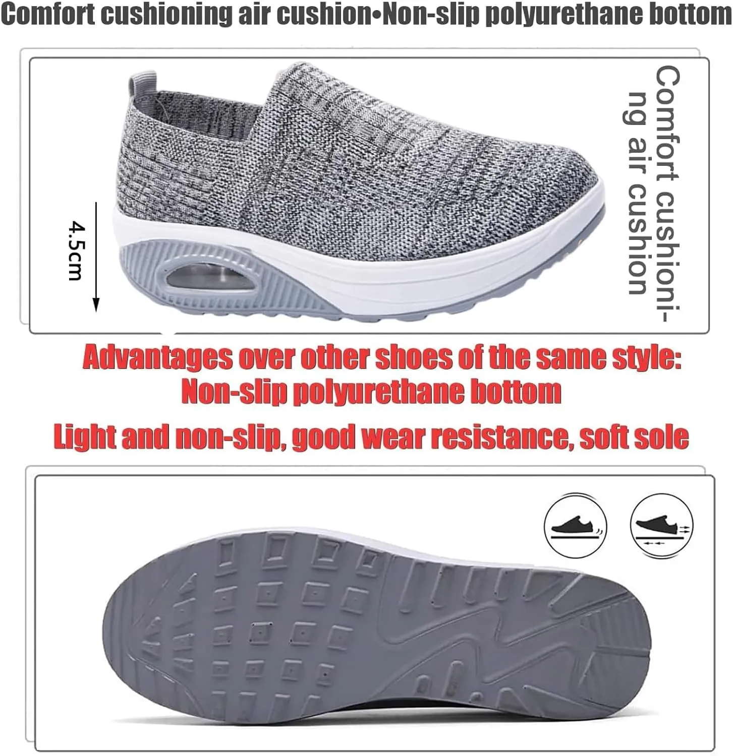Women's Orthopedic Shoe Air Cushion Walking Shoes Casual Slip-on Platform Sneakers Mesh Breathable Arch Support Wedge Loafers