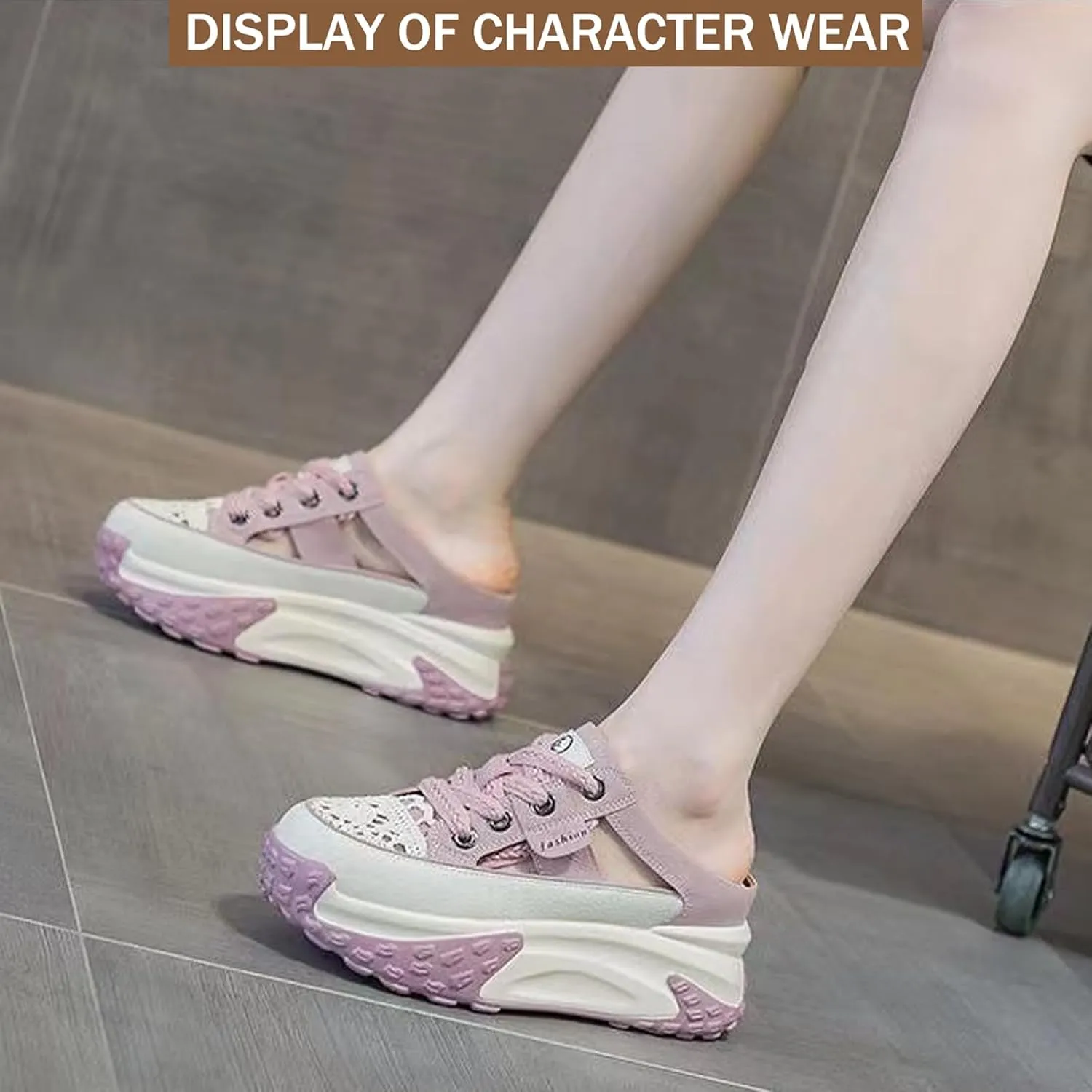 Women's Paneled Chunky Platform Slingback Mules Sneakers Hollow Out Lace-Up Lightweight Comfortable Slip-On Closed Toe Walking Sport Sandals Anti Slip Rubber Sole Clogs