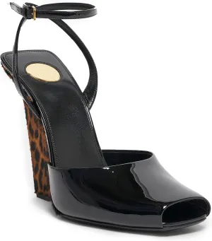 Womens Peep Toe Heels Open Toe Wedge Heels Stiletto Patent Leather Ankle Strap Buckle Sandalsfor Party, Wedding, Evening