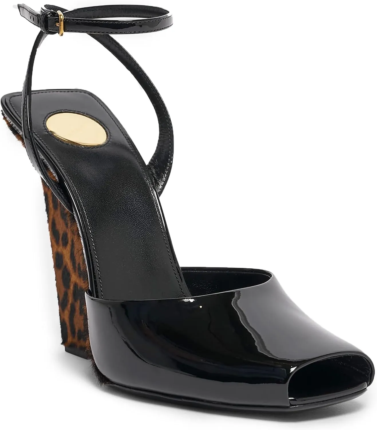 Womens Peep Toe Heels Open Toe Wedge Heels Stiletto Patent Leather Ankle Strap Buckle Sandalsfor Party, Wedding, Evening