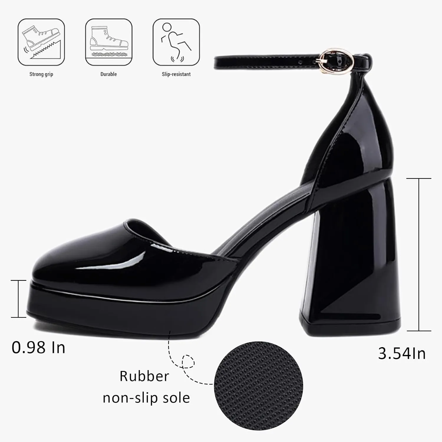 Women's Platform High Chunky Heel Square Toe Mary Jane Pumps With Adjustable Ankle Strap Fashion Patent Leather Comfortable Non-Slip Goth Heel Sandals for Party Dress Wedding