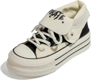 Women's Platform High-Top Canvas Sneakers, Y2K Low-Top Chunky Shoes Casual Walking & Streetwear