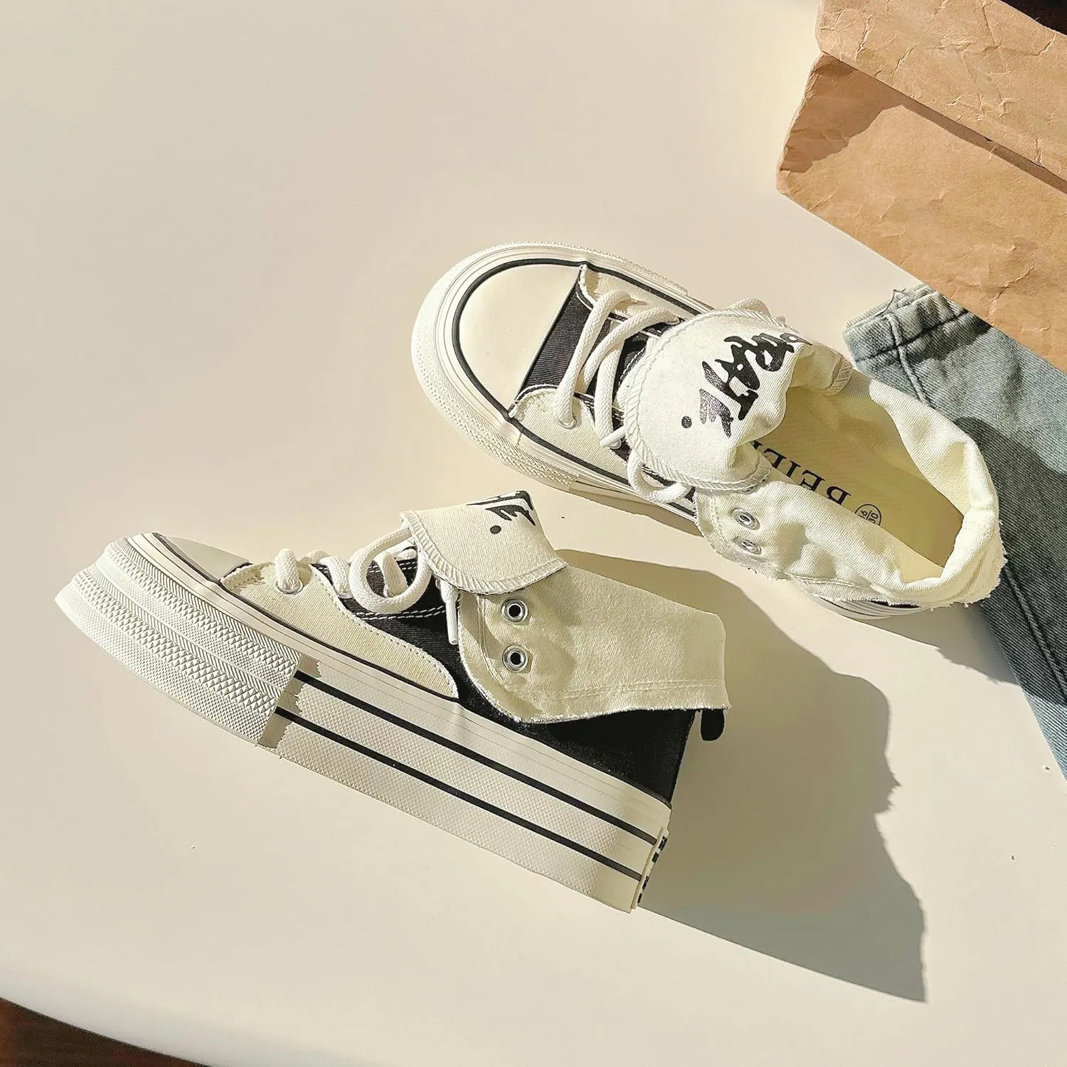 Women's Platform High-Top Canvas Sneakers, Y2K Low-Top Chunky Shoes Casual Walking & Streetwear