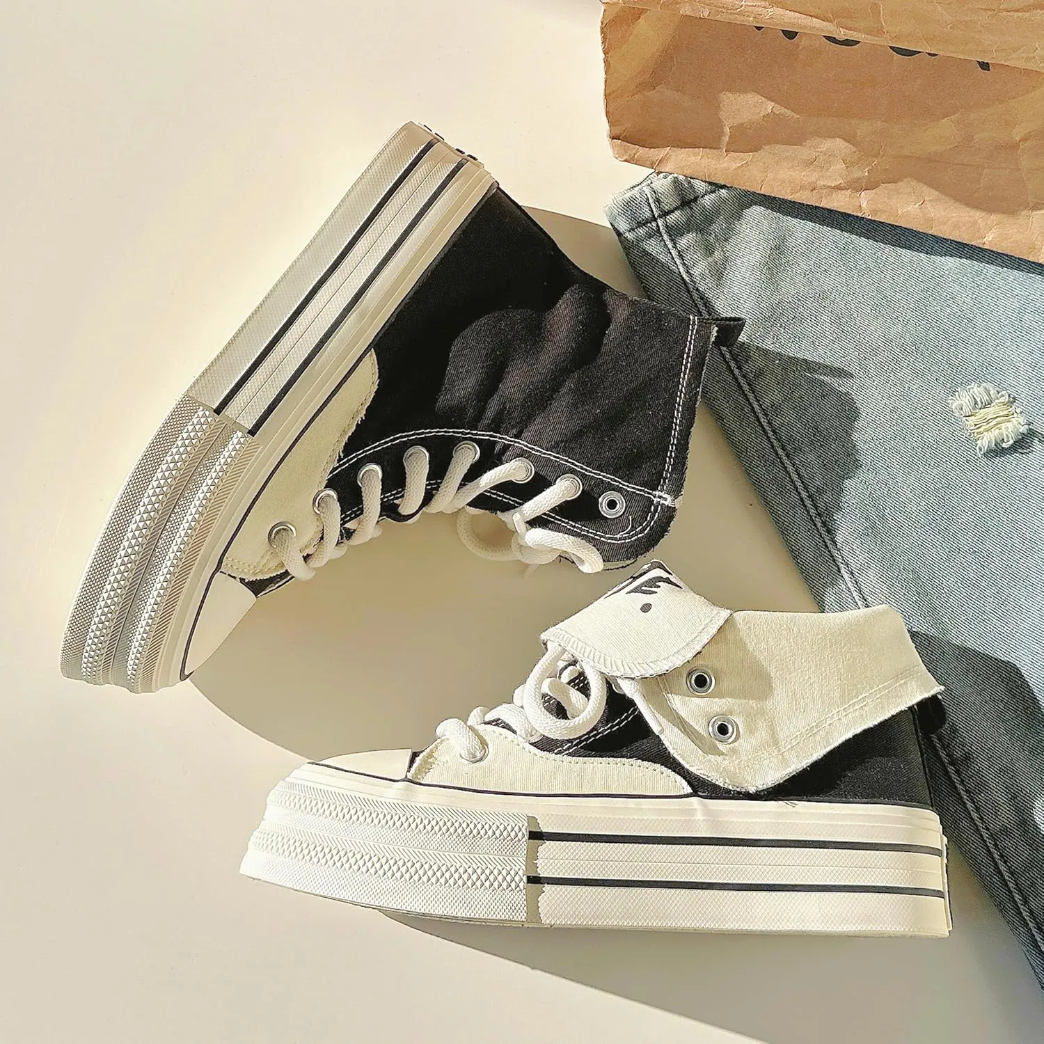 Women's Platform High-Top Canvas Sneakers, Y2K Low-Top Chunky Shoes Casual Walking & Streetwear