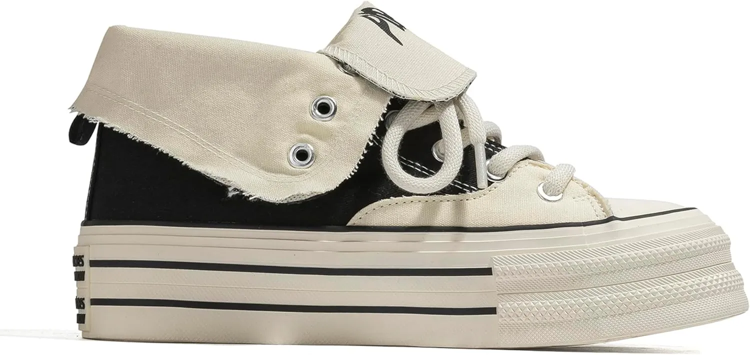 Women's Platform High-Top Canvas Sneakers, Y2K Low-Top Chunky Shoes Casual Walking & Streetwear
