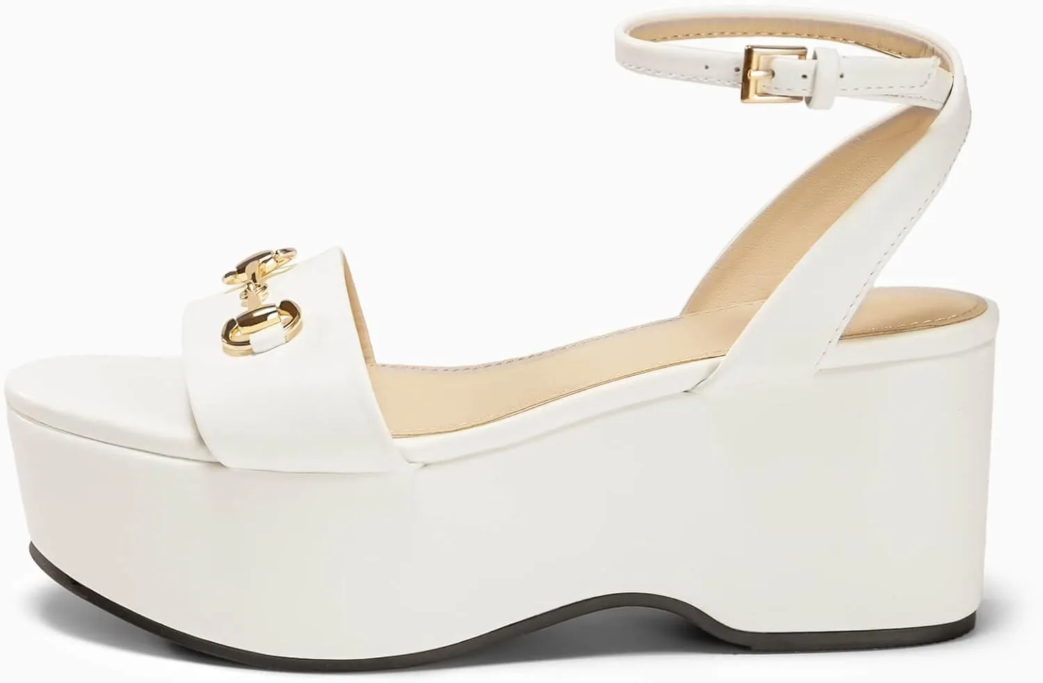 Womens Platform Sandals Chunky Wedges Heels Open Toe Ankle Strap Summer Dress Shoes with Metal Buckle