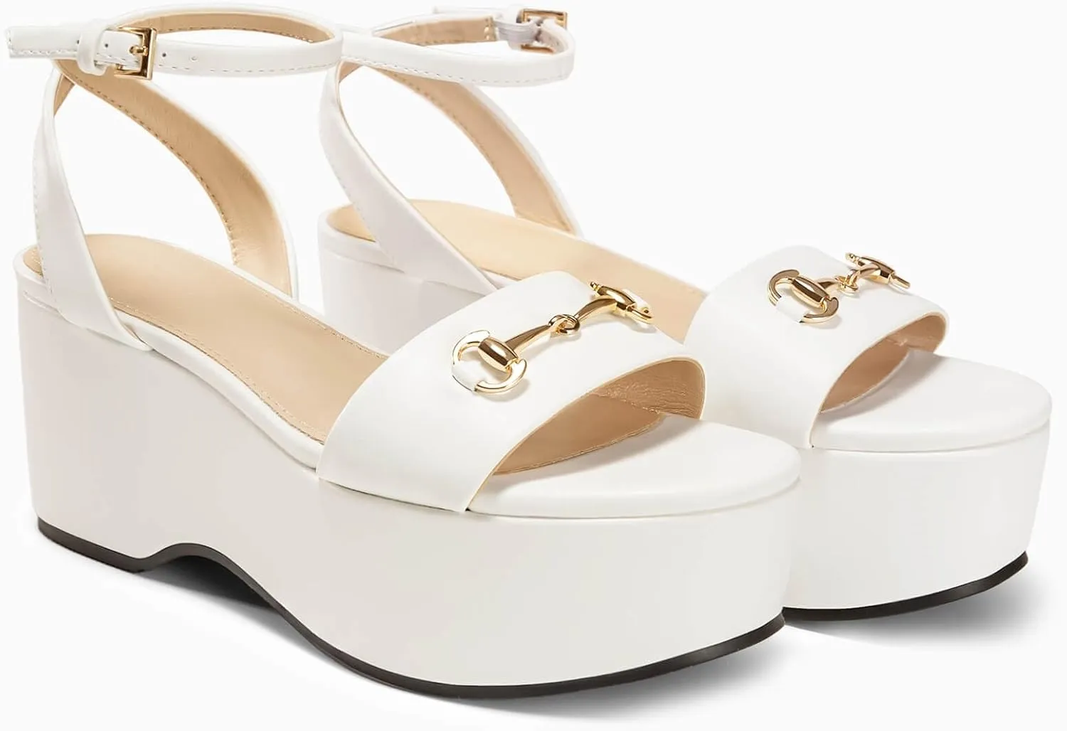 Womens Platform Sandals Chunky Wedges Heels Open Toe Ankle Strap Summer Dress Shoes with Metal Buckle