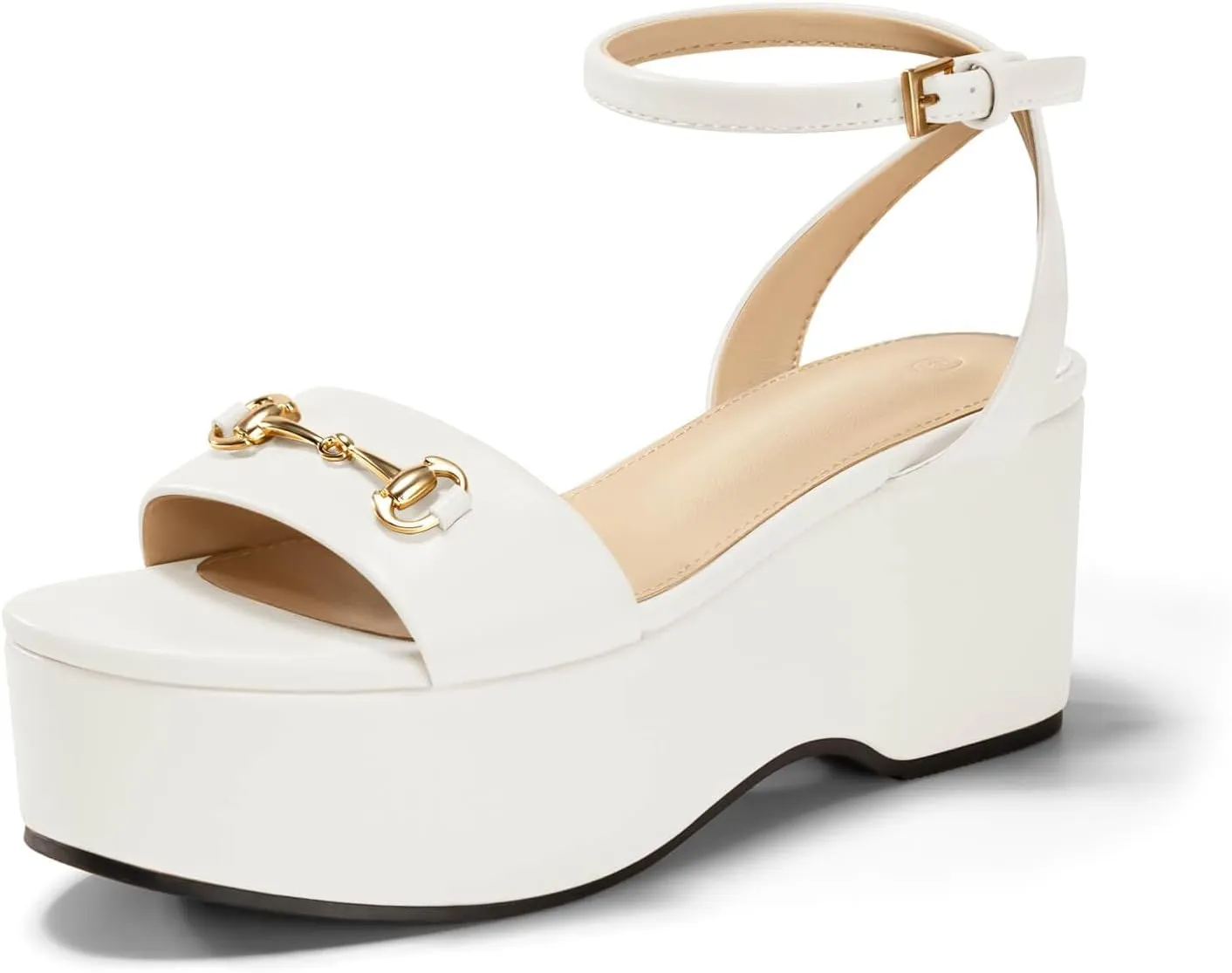 Womens Platform Sandals Chunky Wedges Heels Open Toe Ankle Strap Summer Dress Shoes with Metal Buckle