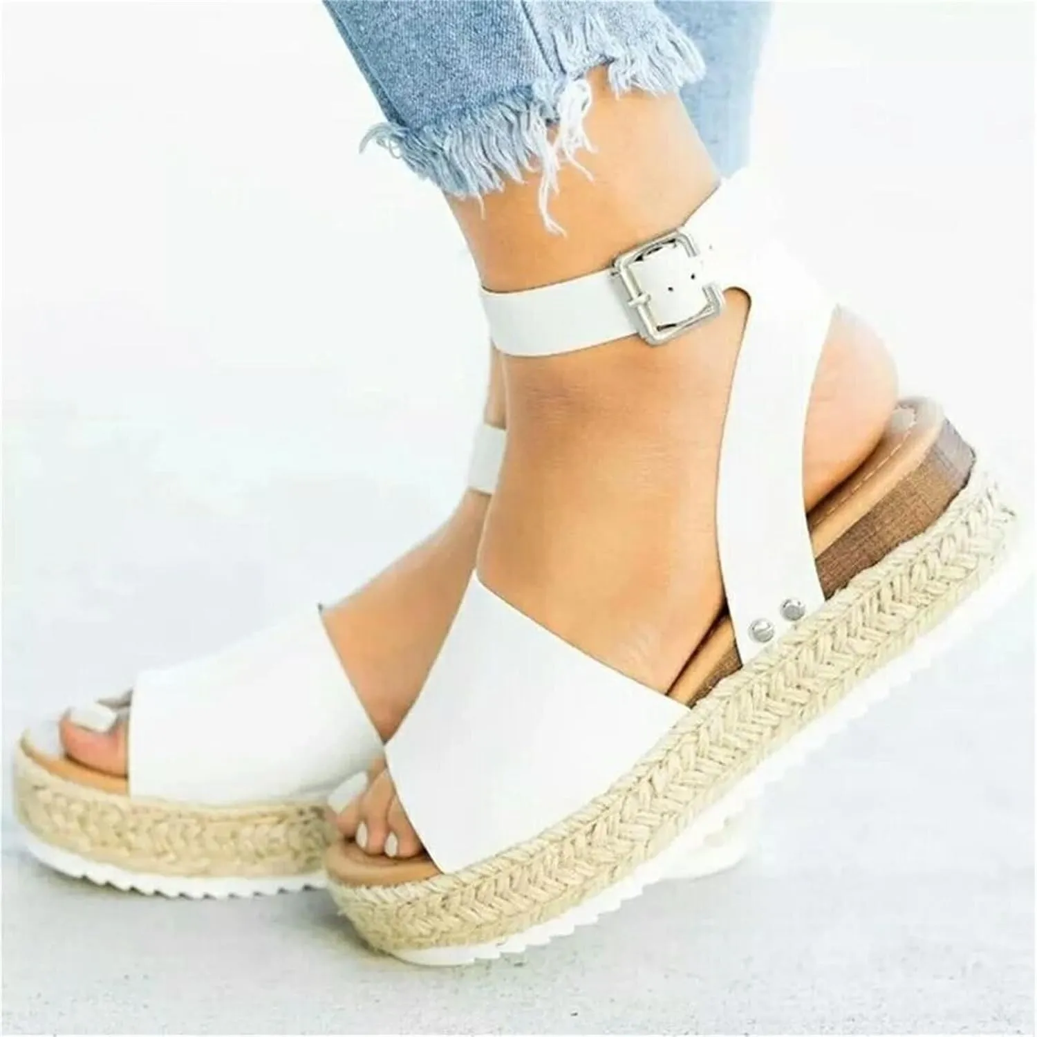 Womens Platform Sandals Comfortable Arch Support Wedge Sandals Summer Buckle Casual Sandal Open Toe Espadrilles Boho Summer Beach Shoes Comfortable Outdoor Walking Shoes