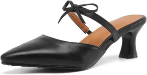 Women's Pointed Toe Kitten Heel Mules Slip on Bow Ankle Strap Slingback Dress Shoes Fashion Closed Toe Prom Party Dance Wedding Shoes