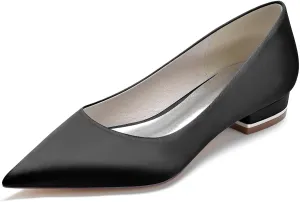 Women's Pointed Toe Satin Wedding Dress Shoes Slip on Bridal Ballet Flats Evening Prom Party Pumps