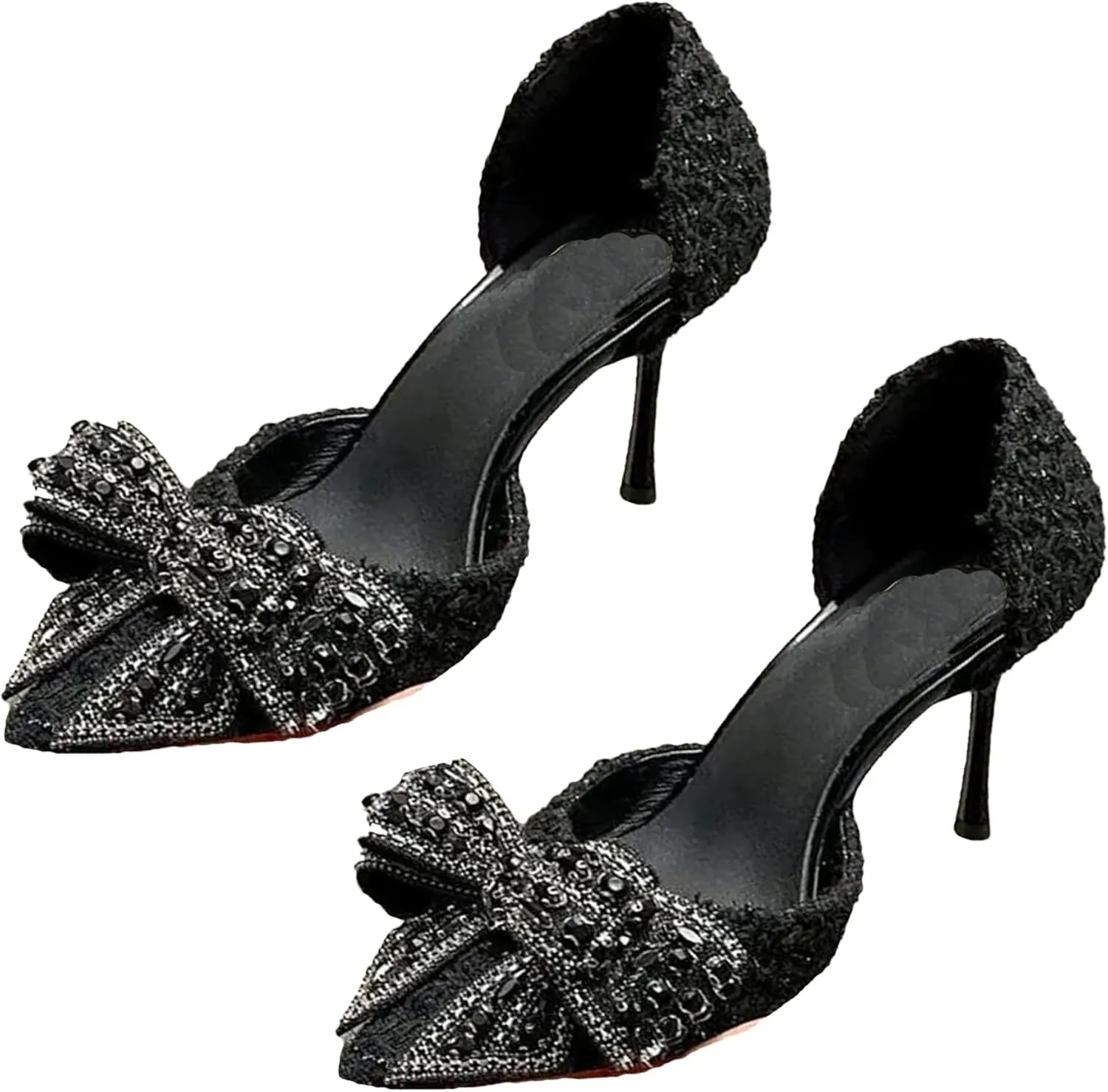 Women's Rhinestone Bowknot Pearl Gold High Heels Pointed Closed Toe Silver Pumps Sandals Bridal Party Wedding Shoes