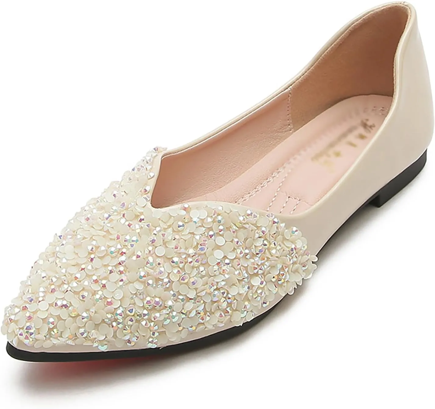 Women's Rhinestone Pointed Toe Ballet Flats Dress Shoes,Comfortable Soft Memory Foam Slip-On Low Heel Loafers Sparkly Party Wedding Flat Shoes