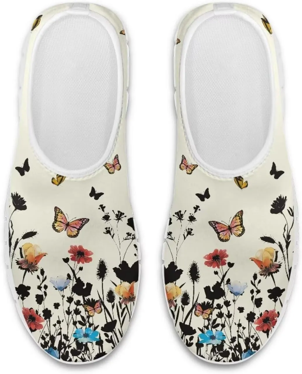 Women's Running Sneakers Flowers Low Top Casual Shoes Fashion Cute Breathable Lightweight Loafers with Arch Support for Athletic Size 5.5-11.5 White Sole
