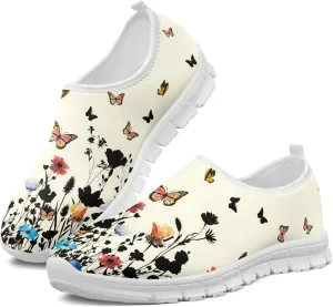 Women's Running Sneakers Flowers Low Top Casual Shoes Fashion Cute Breathable Lightweight Loafers with Arch Support for Athletic Size 5.5-11.5 White Sole