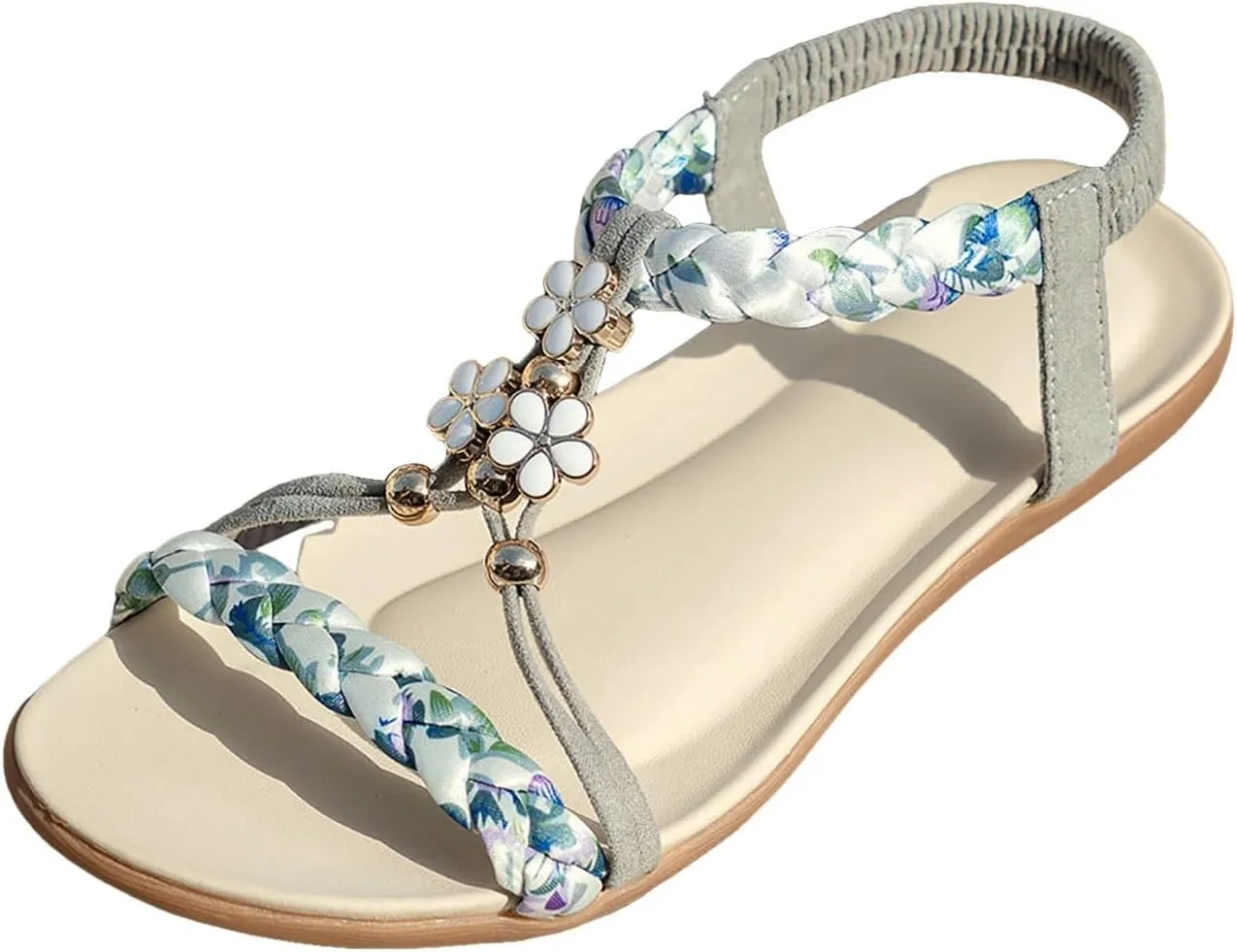 Womens Sandals Dressy Open Toe Beach Flats For Women Woven Elastic Strap Casual Bohemian Summer Dress Flat Shoes