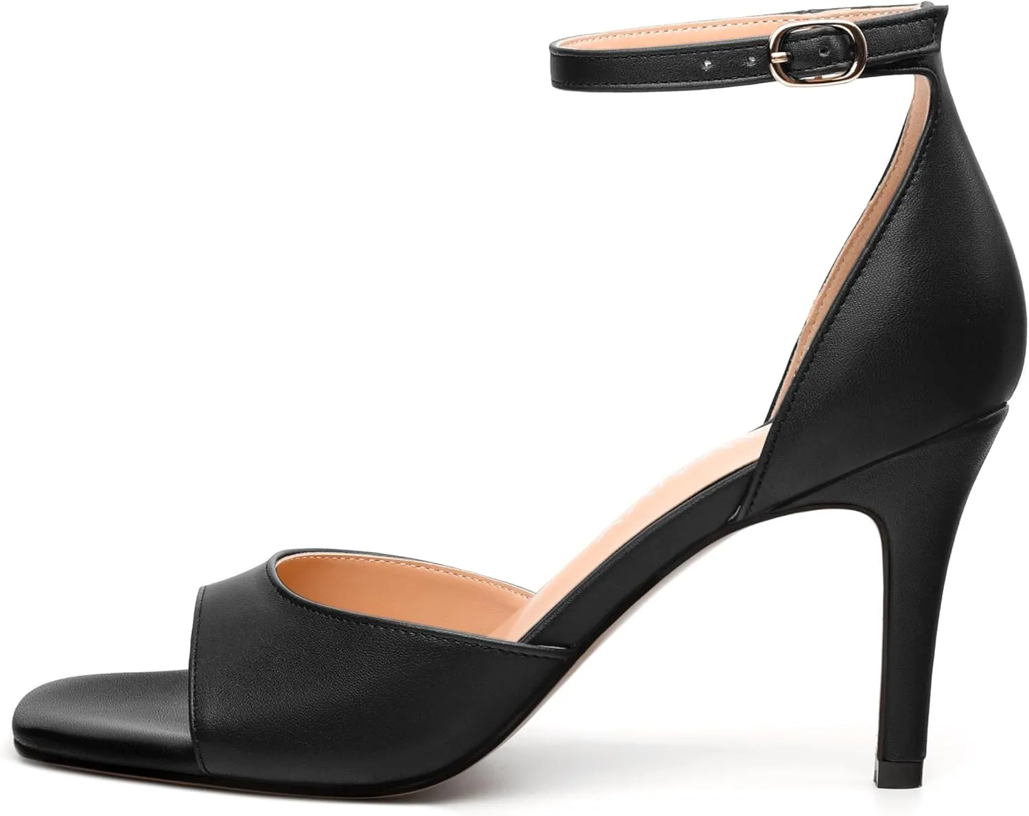 Women's Sandals, High Stilettos Open Square Toe, Ankle Strap Solid Fashion Dress Shoes, Wedding Party Heeled Sandals