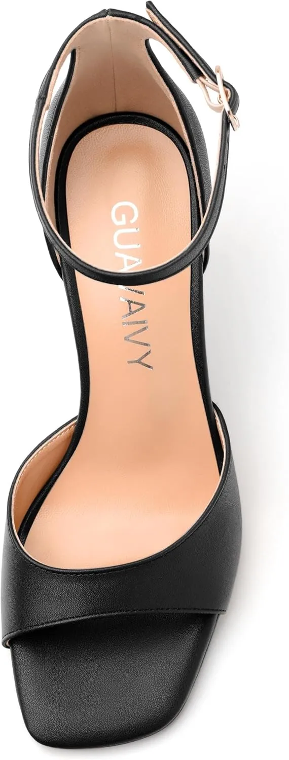 Women's Sandals, High Stilettos Open Square Toe, Ankle Strap Solid Fashion Dress Shoes, Wedding Party Heeled Sandals