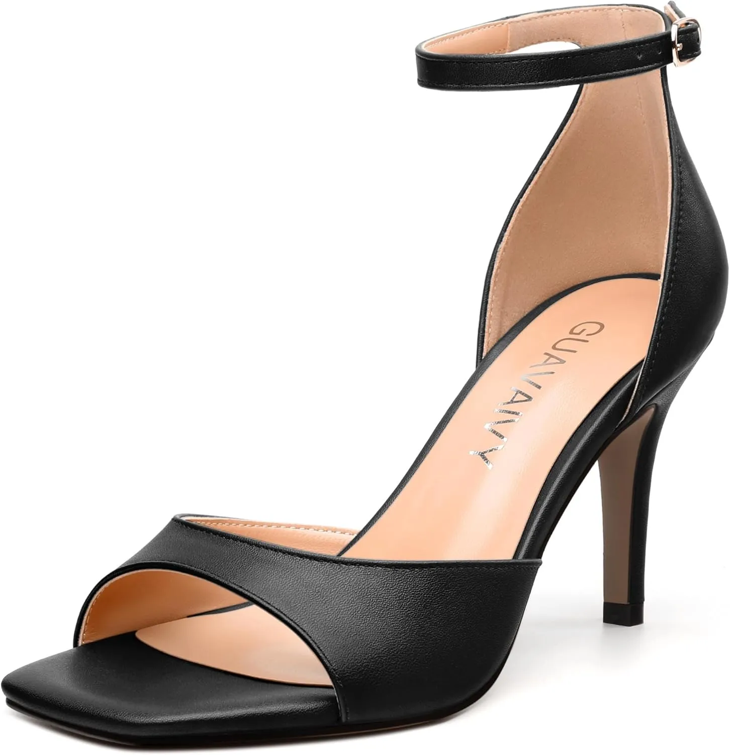 Women's Sandals, High Stilettos Open Square Toe, Ankle Strap Solid Fashion Dress Shoes, Wedding Party Heeled Sandals