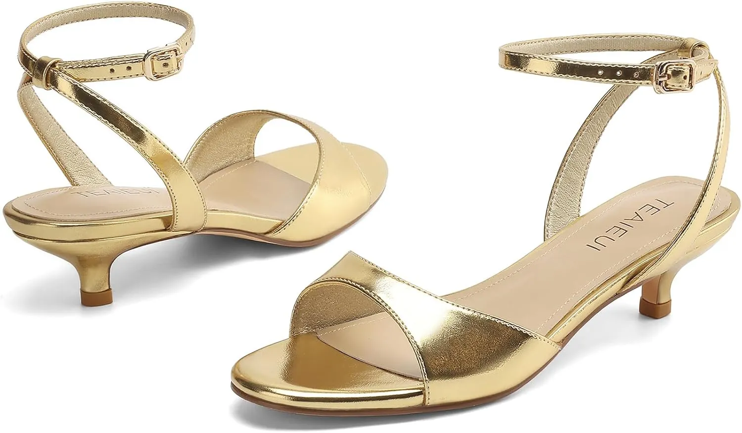 Women's Sandals Kitten Heels Low Strappy Heels Open Toe Ankle Strap Sandals for Women Party Wedding Dress Shoes