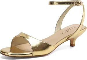 Women's Sandals Kitten Heels Low Strappy Heels Open Toe Ankle Strap Sandals for Women Party Wedding Dress Shoes