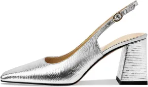 Women's Slingback Kitten Heels Closed Square Toe Sandals Wedding Party Dress Pumps Shoes for Women