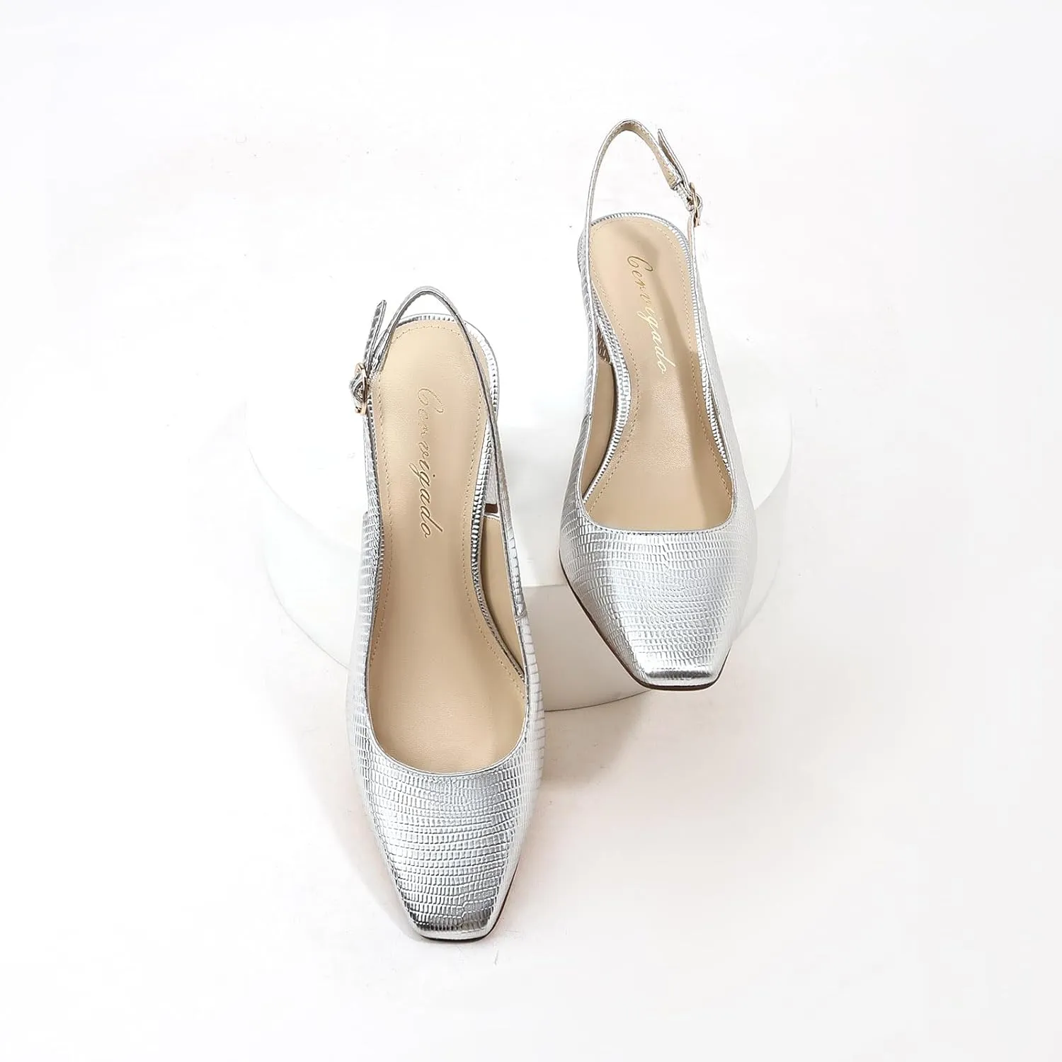 Women's Slingback Kitten Heels Closed Square Toe Sandals Wedding Party Dress Pumps Shoes for Women