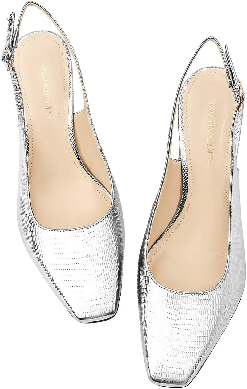 Women's Slingback Kitten Heels Closed Square Toe Sandals Wedding Party Dress Pumps Shoes for Women